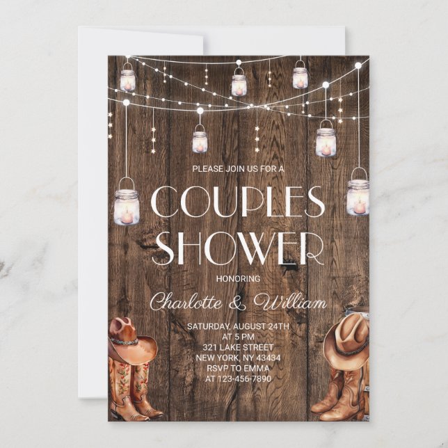 Invitation de douche de couple western rustique (Devant)