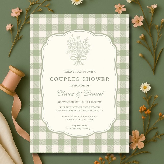 Invitation de douche de couples à ruban floral ver (Créateur téléchargé)