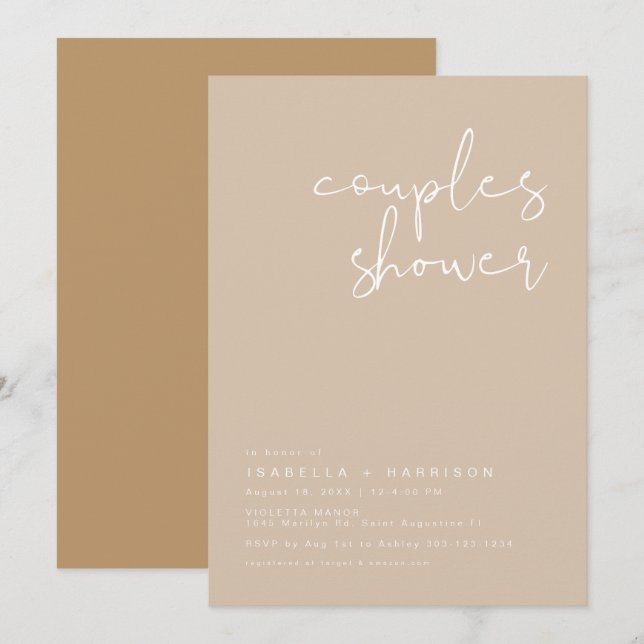 Invitation de douche de couples beige ton terre IN (Devant / Derrière)