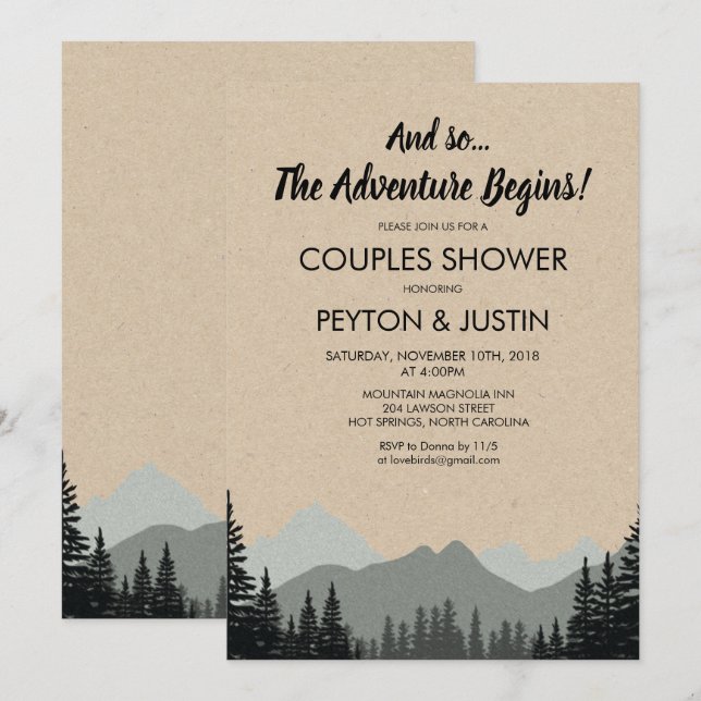 Invitation de douche de couples de forêt rustique (Devant / Derrière)