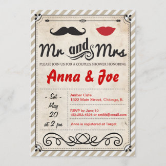 Invitation de douche de couples de moustache et de