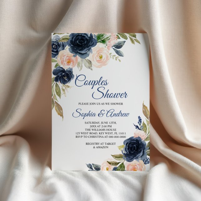 Invitation de douche de couples florale Bleu Navy  (Créateur téléchargé)