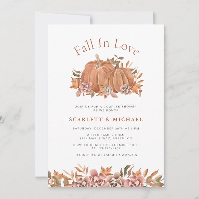 Invitation de douche de couples floraux d'automne (Devant)
