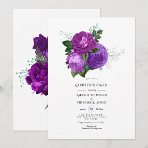 Invitation de douche de couples floraux violets et