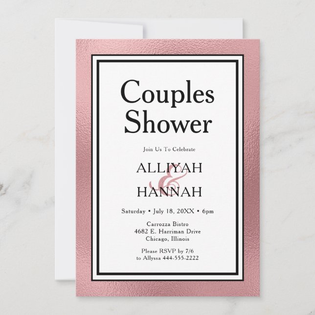 Invitation de douche de couples moderne en or rose (Devant)