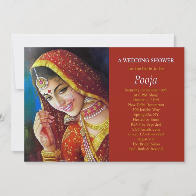 Invitation de douche de fille indienne belle (Devant)