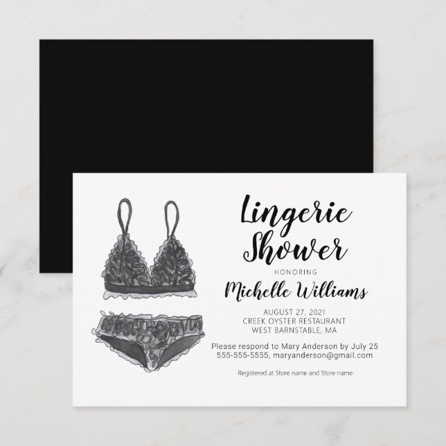 Invitation de douche de lingerie à l'aquarelle pou (Devant / Derrière)