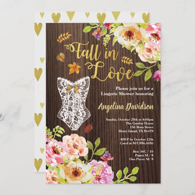 Invitation de douche de lingerie pour tomber amour (Devant / Derrière)