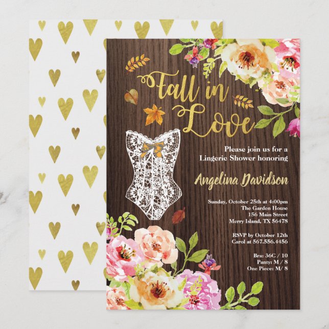 Invitation de douche de lingerie Tomber en amour.  (Devant / Derrière)