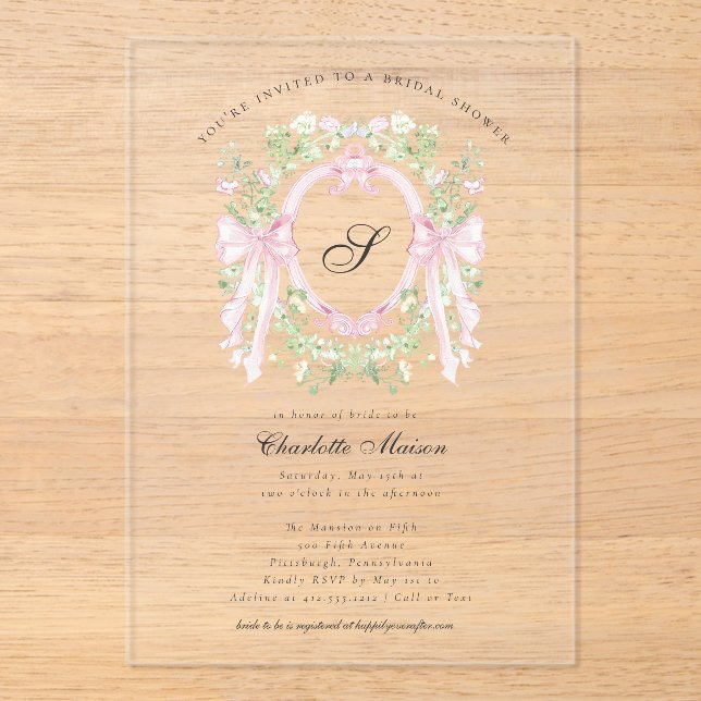 Invitation de douche de mariage à monogramme rose  (Recto)