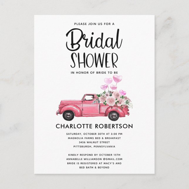 Invitation de douche de mariage de camionnette vin (Devant)