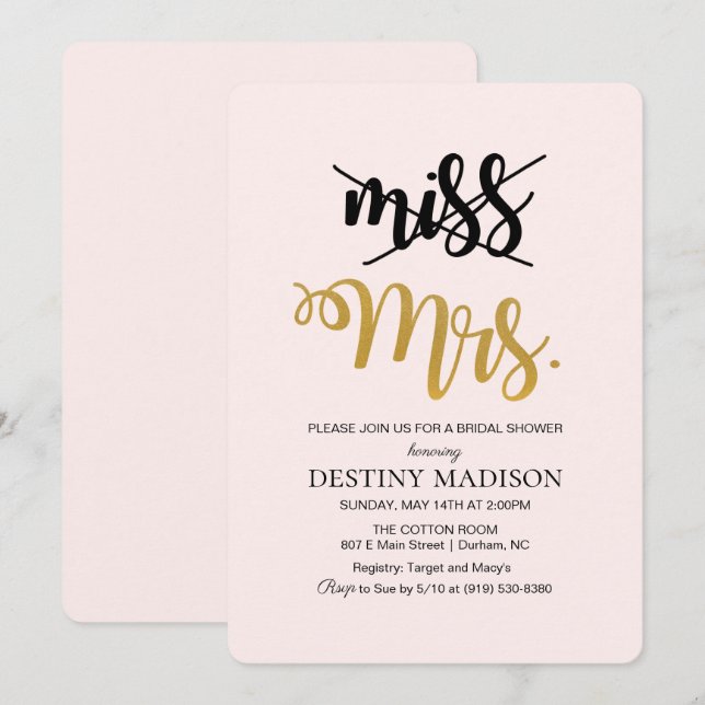 Invitation de douche de mariage de Mademoiselle à  (Devant / Derrière)