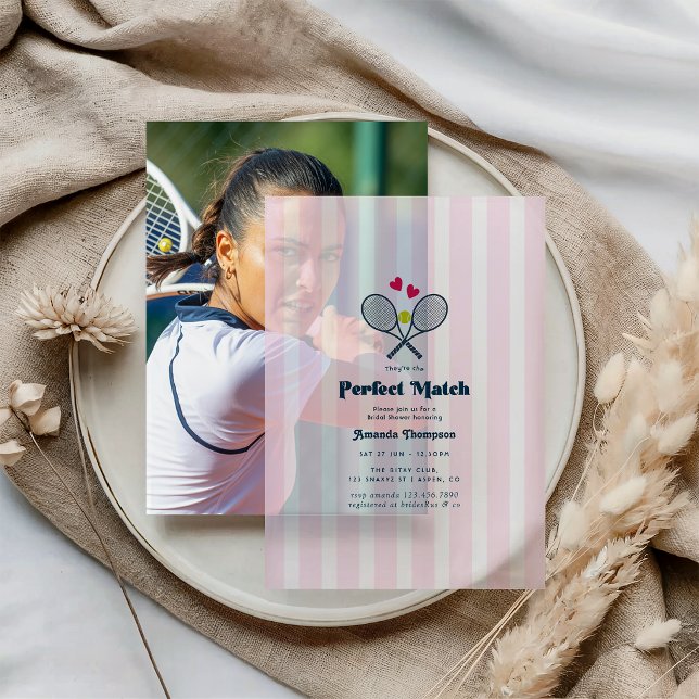 Invitation de douche de mariage de tennis Préparat (Perfect Match Preppy Tennis Bridal Shower Vellum Invitations)