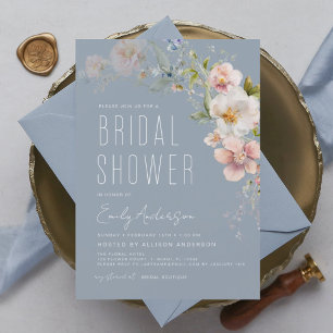 Invitation de douche de mariage Fleur sauvage Bleu