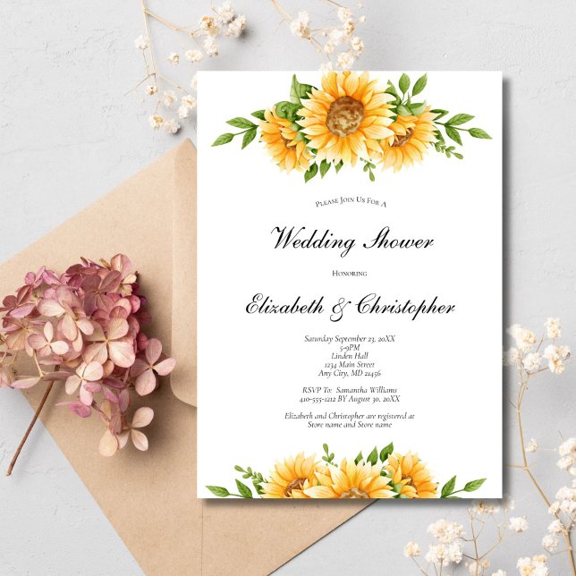 Invitation de douche de mariage floral jaune tourn (Sunflowers Rustic Country Wedding Couples Bridal Shower Invitation. Printed or Digital)