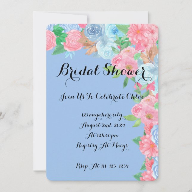 Invitation de douche de mariage florale bleue (Devant)