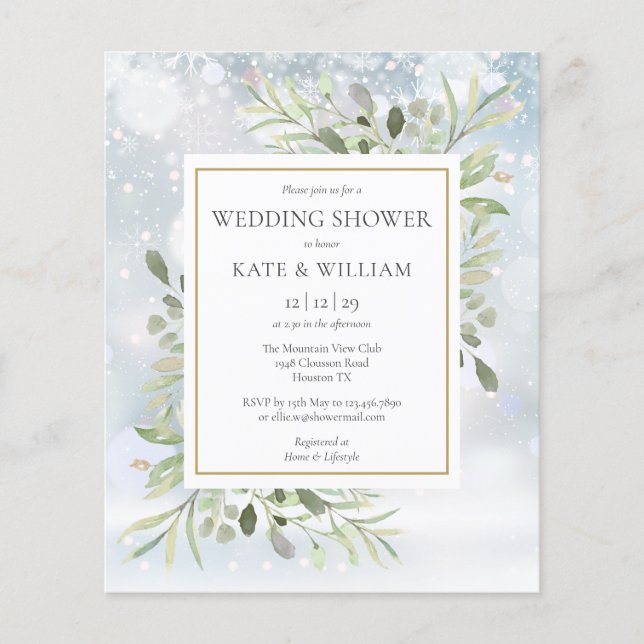 Invitation de douche de mariage hivernal à petit b (Devant)