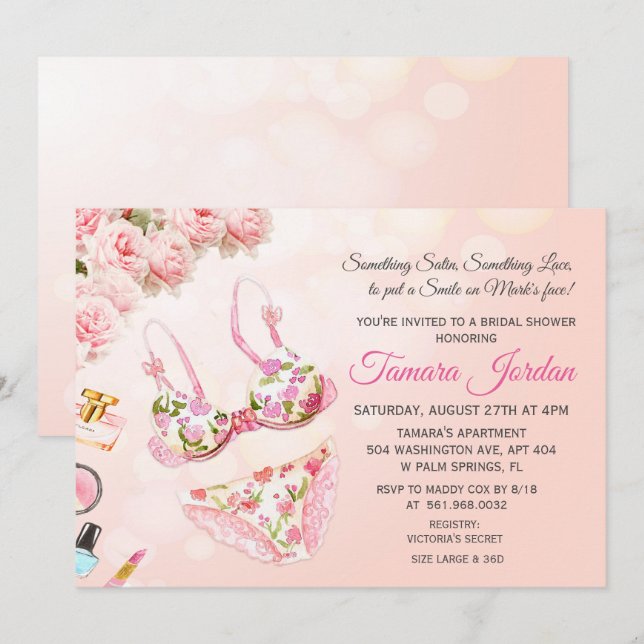 Invitation de douche de mariage lingerie florale (Devant / Derrière)