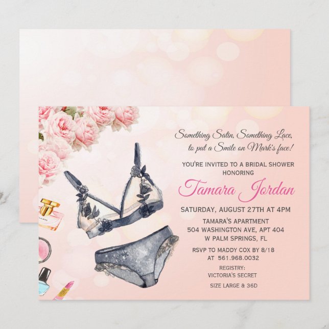 Invitation de douche de mariage lingerie florale (Devant / Derrière)