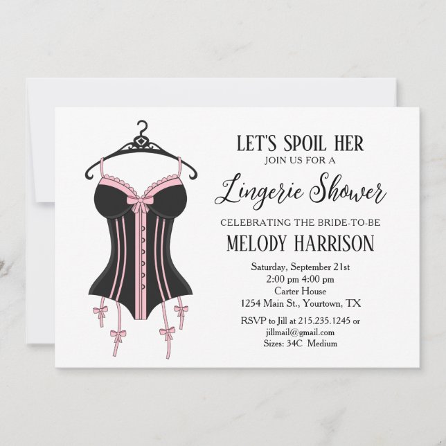 Invitation de douche de mariage lingerie rose noir (Devant)