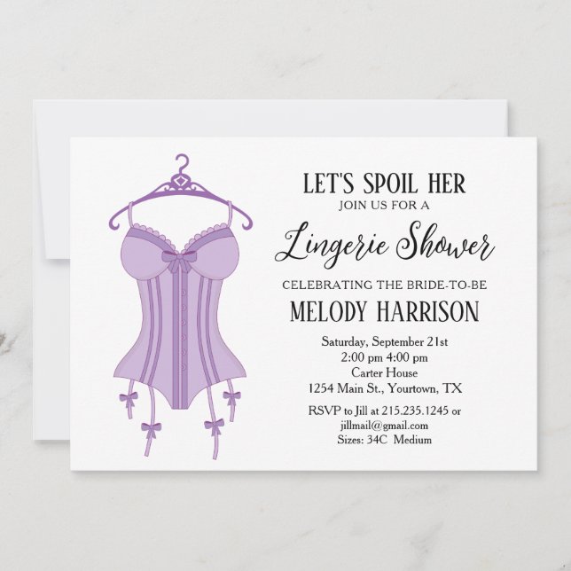 Invitation de douche de mariage lingerie violet la (Devant)
