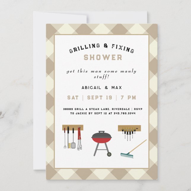 Invitation de douche de mariage pour couples Grill (Devant)