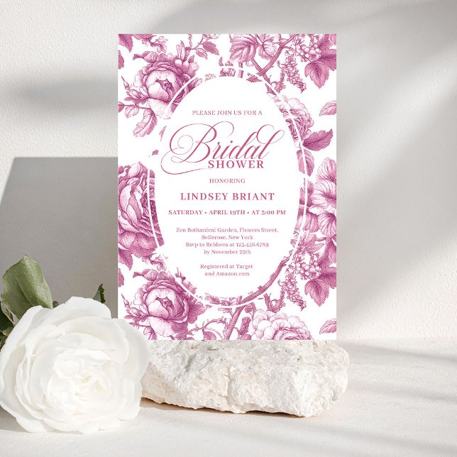 Invitation de douche de mariage Toile de rose velo (Royal Blush Velvet Rose Toile Bridal Shower Invite)
