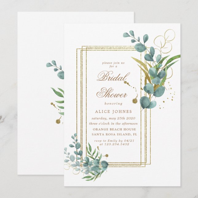 Invitation de douche de mariée à la verdure d'euca (Devant / Derrière)