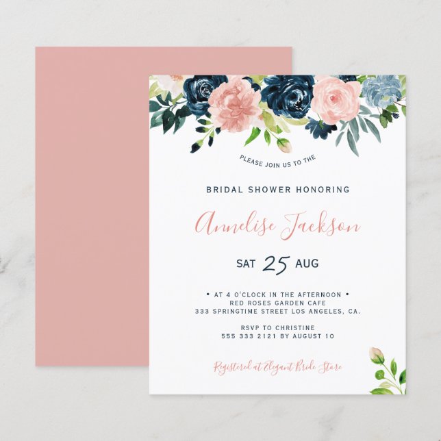 Invitation de douche de mariée à l'aquarelle flora (Devant / Derrière)