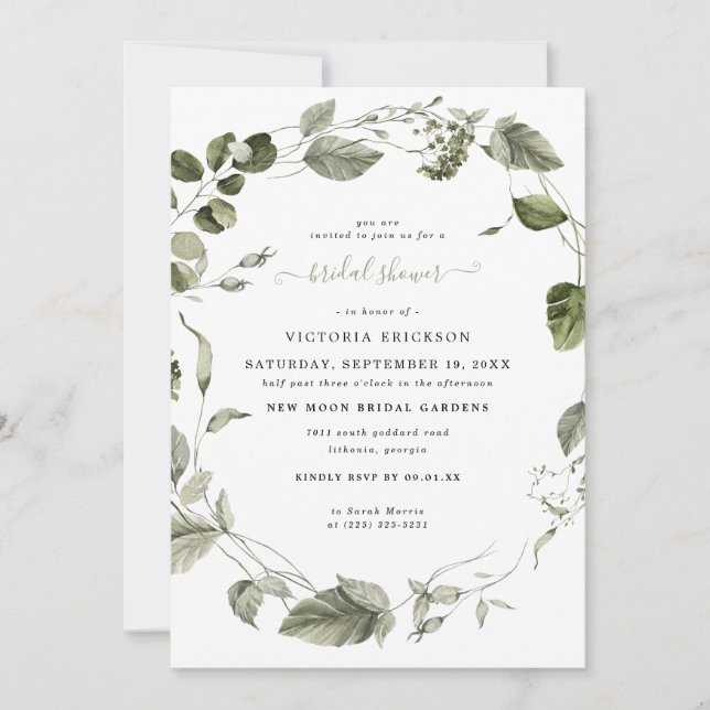 Invitation de douche de mariée à l'aquarelle verdu (Devant)