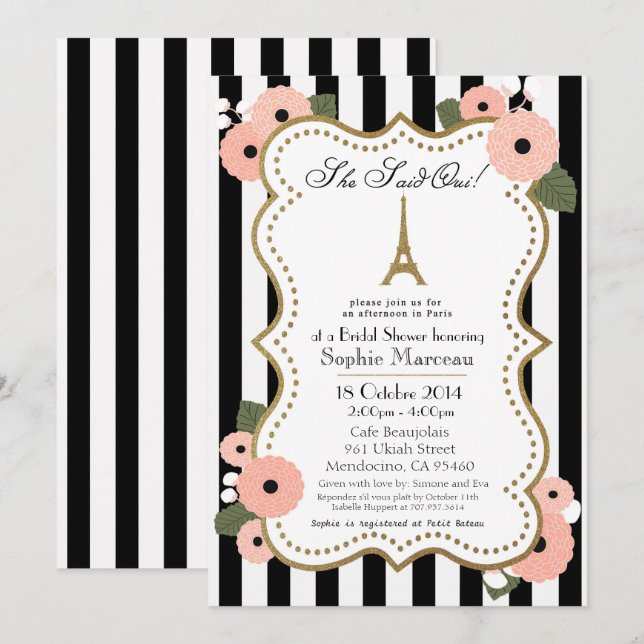 Invitation de douche de mariée à Paris (Devant / Derrière)