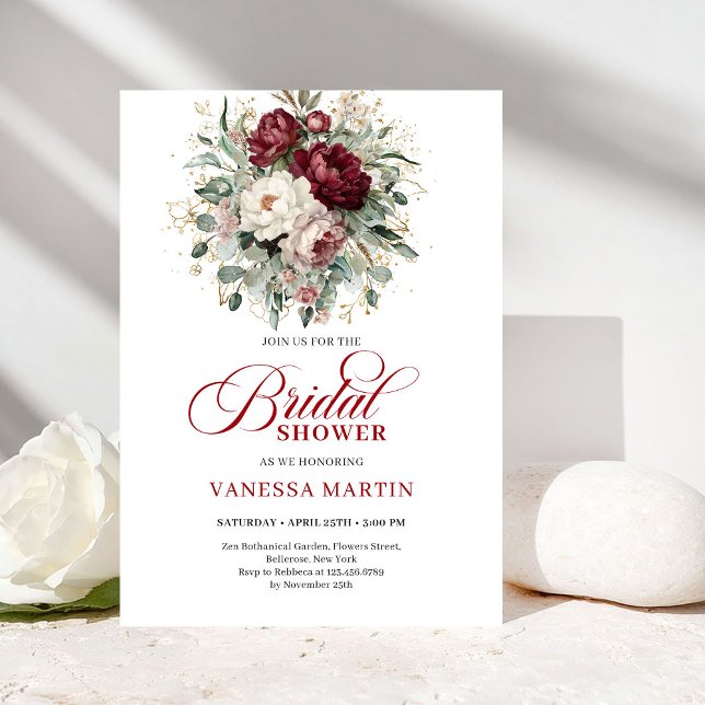 Invitation de douche de mariée aux fleurs douces d (Soft Marsala Flowers Bridal Shower Invitation)
