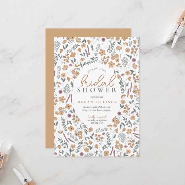 Invitation de douche de mariée aux fleurs sauvages (Devant/Arrière en situation)