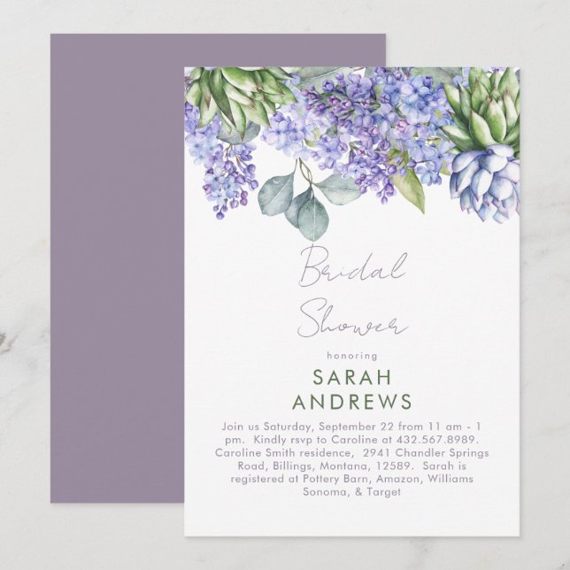 Invitation de douche de mariée aux lilas (Devant / Derrière)