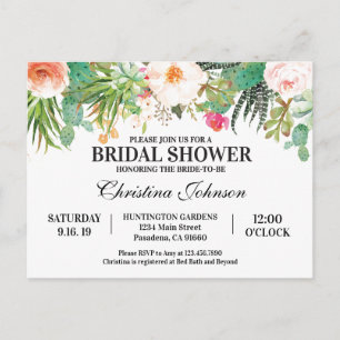 Invitation de douche de mariée avec succulentes, c