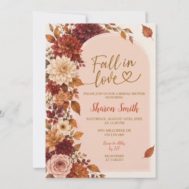 Invitation de douche de mariée bohème florale rust (Devant)