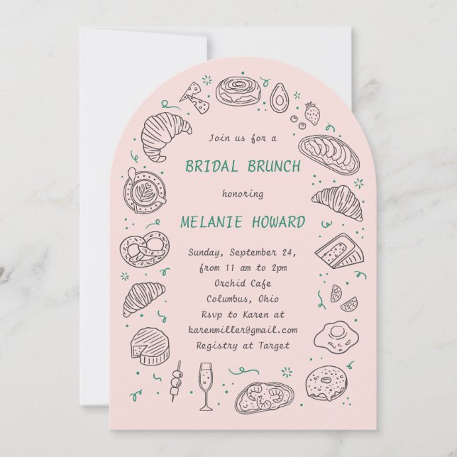 Invitation de douche de mariée brunch dessinée à l (Devant)