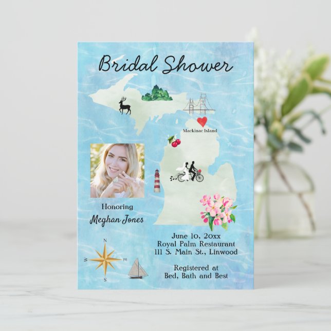 Invitation de douche de mariée carte du Michigan (Debout devant)