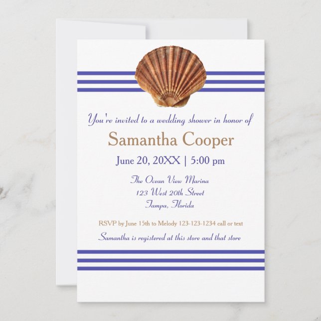 Invitation de douche de mariée - Coquillage nautiq (Devant)