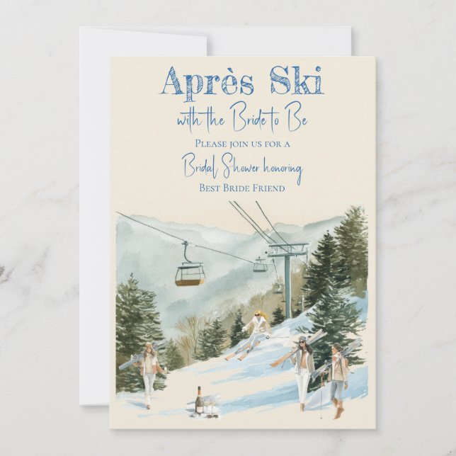 Invitation de douche de mariée de ski de luxe Aprè (Devant)