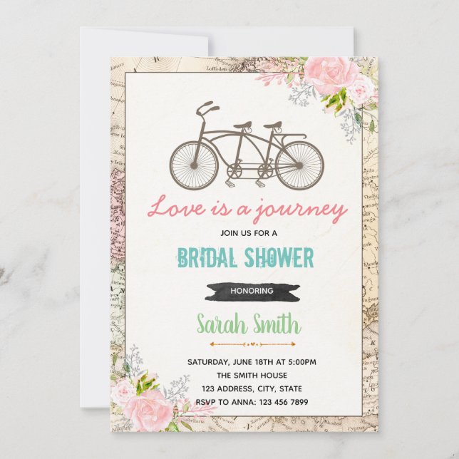 Invitation de douche de mariée de vélo de voyage (Devant)