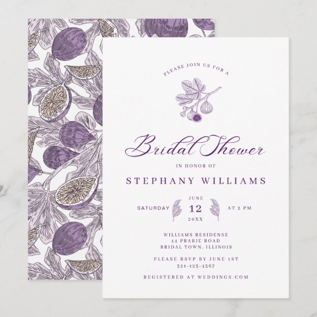 Invitation de douche de mariée élégante à la figue (Devant / Derrière)