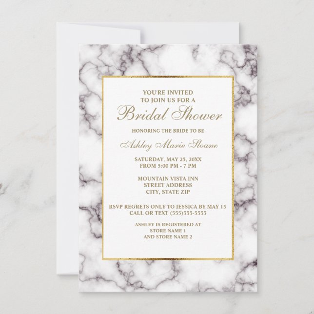 Invitation de douche de mariée élégante en marbre  (Devant)