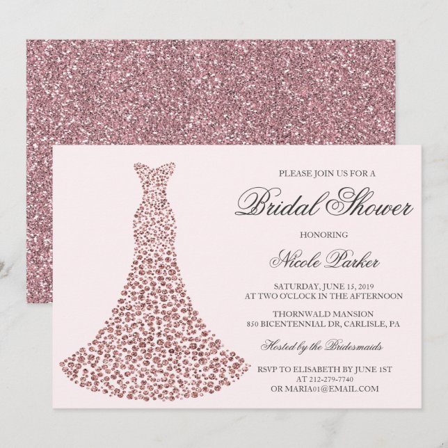 Invitation de douche de mariée en robe de diamant  (Devant / Derrière)
