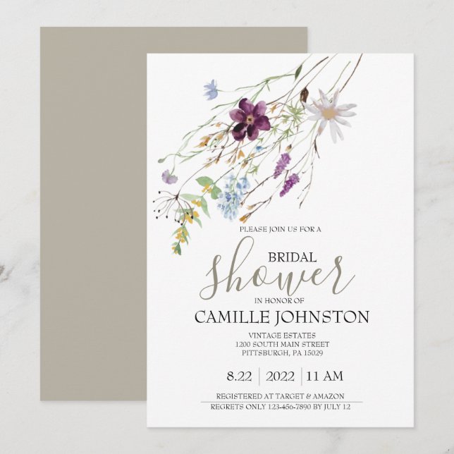 Invitation de douche de mariée Fleur sauvage (Devant / Derrière)