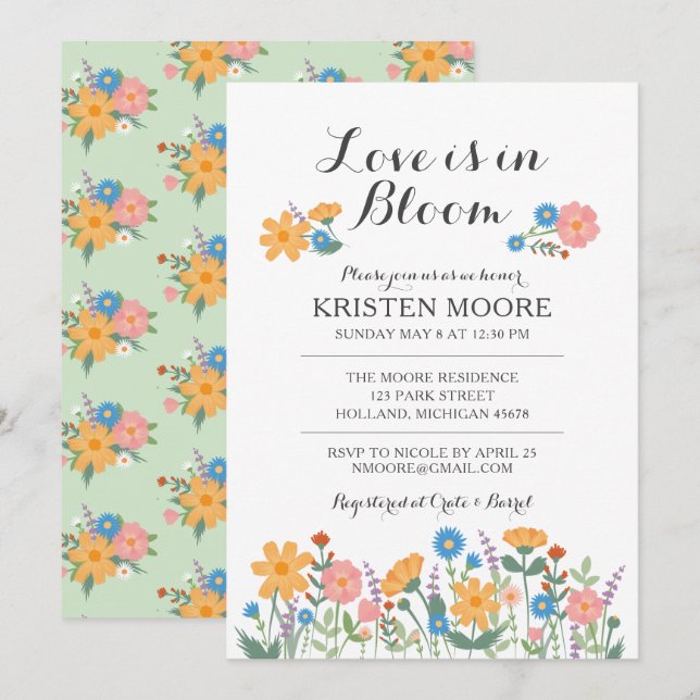 Invitation de douche de mariée Fleur sauvage d'été (Devant / Derrière)