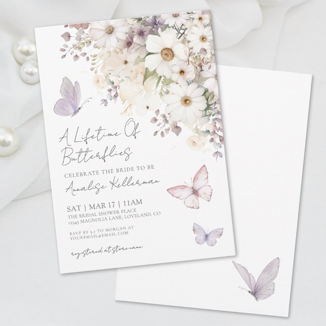 Invitation de douche de mariée Fleurs sauvages Pap (Butterfly Wildflowers Bridal Shower Invitation)