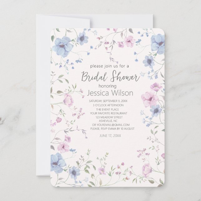 Invitation de douche de mariée florale aquarelle (Devant)