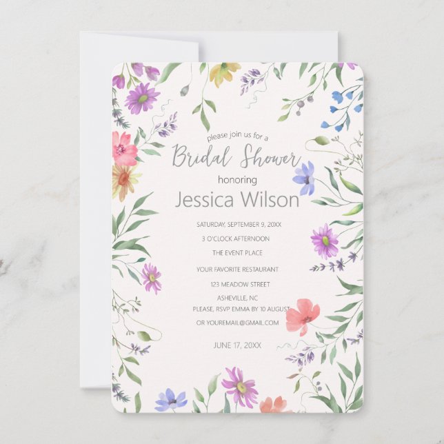Invitation de douche de mariée florale aquarelle (Devant)