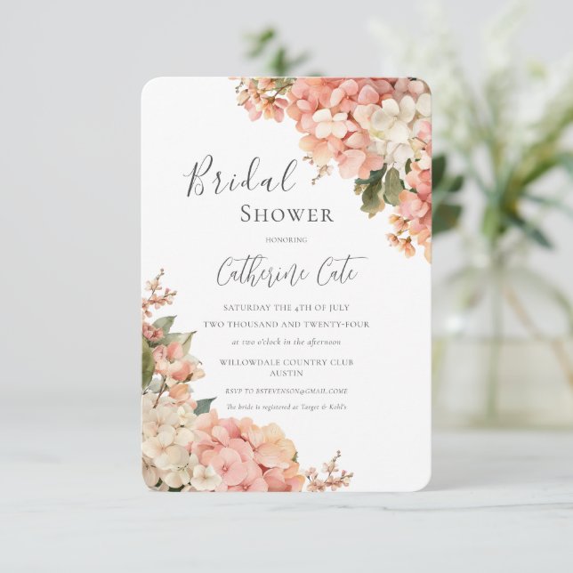 Invitation de douche de mariée florale aux hortens (Debout devant)